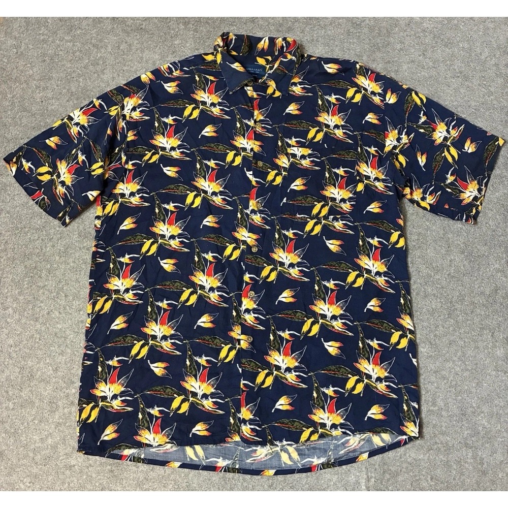 Vintage Towncraft Hawaiian Loop Collar Camp Shirt Rayon Mens M Floral 90s AOP
